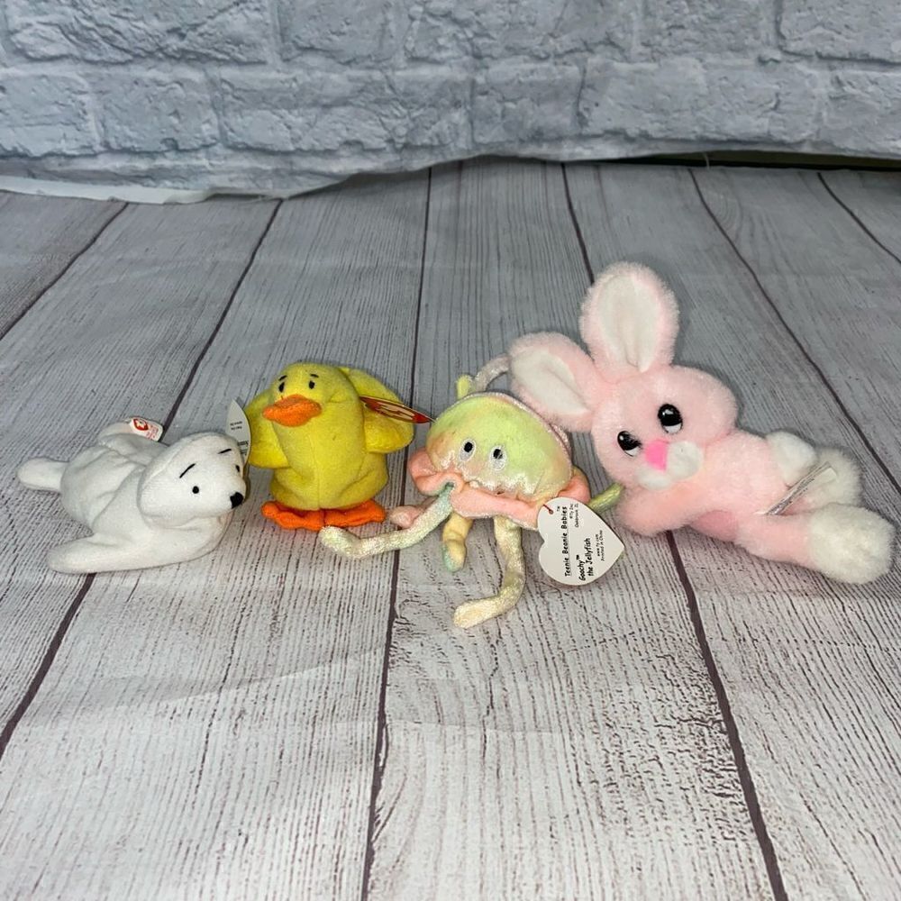 TY collectible mini beanie babies and clip on pink bunny